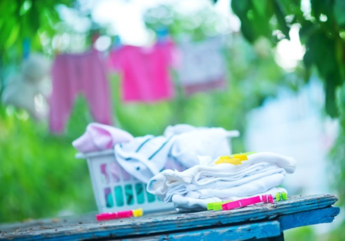 baby clothes, clear baby linnen in garden