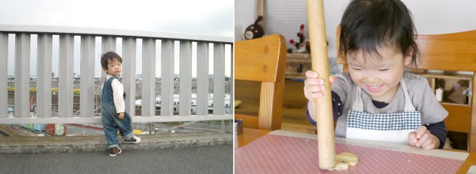 2歳6カ月フォルダより:電車大好き兄は車両基地めぐり / お菓子大好きのんこはもうクッキー(笑)つくってた!
