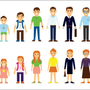 Different age of the person. Cartoon image. Generations. Vector illustration on isolated background.